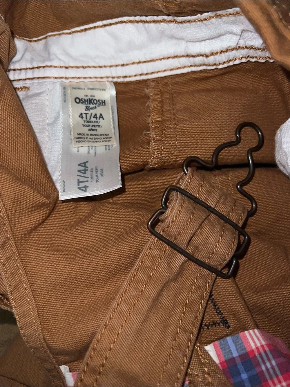 OshKosh B'gosh Tan Brown Kids Overalls with Plaid Lining Size 4T